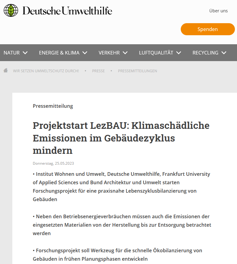 Pressemeldung zum Projektstart LezBAU: Klimaschädliche Emissionen im Gebäudezyklus mindern